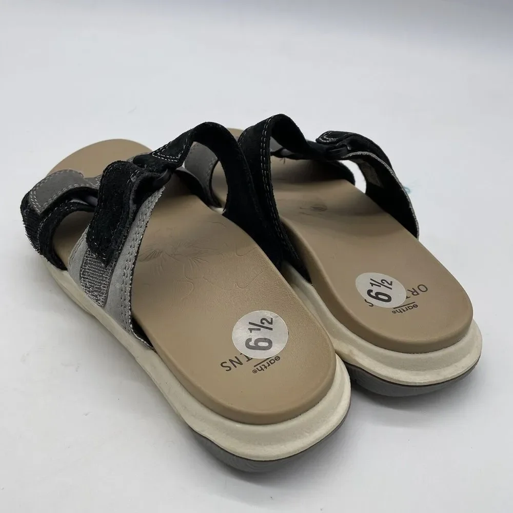 Earth Origins Grey | Black Vesper Slip On Slides Size 6.5 Strappy Sandals‎